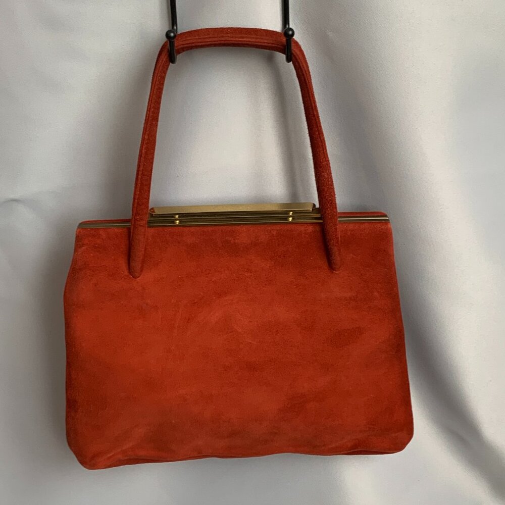 Vintage Orange Suede Top Handle Bag